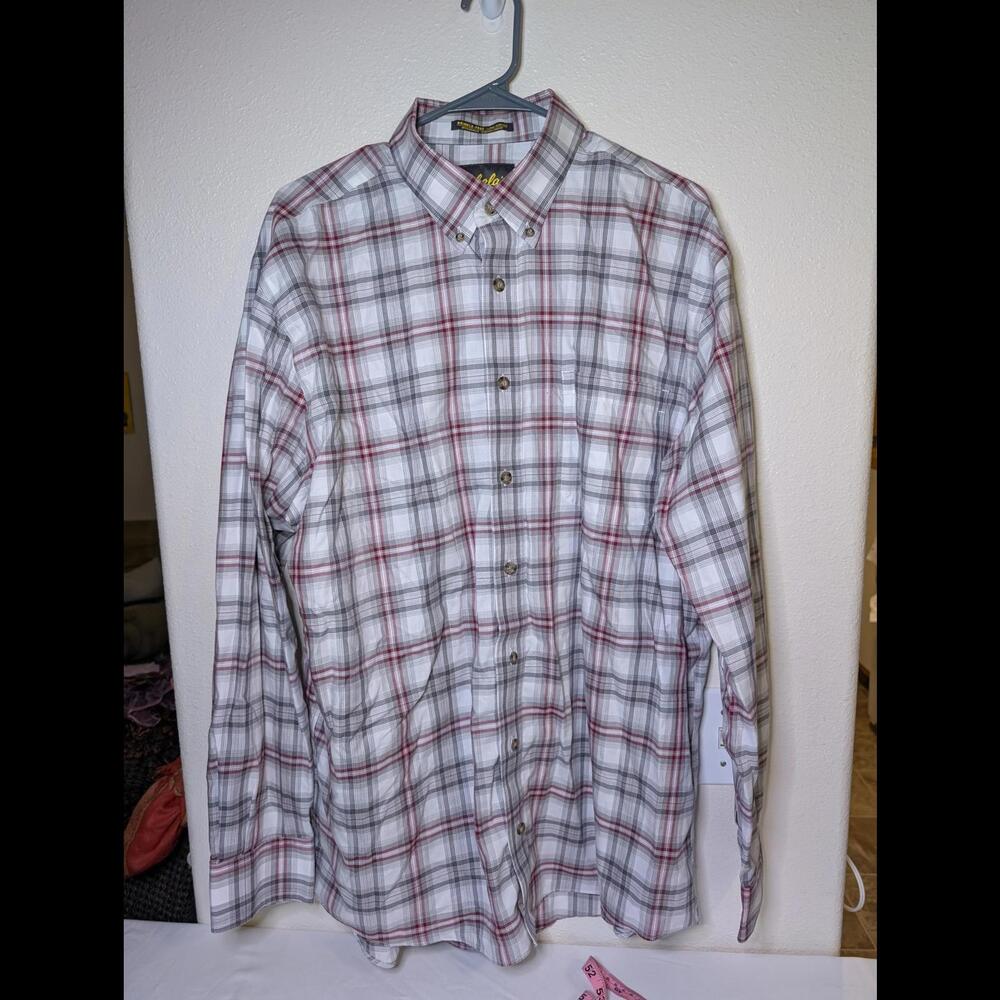 Cabela's Men's Wrinkle-Free Plaid Shirt - XLT Red/Grey/White